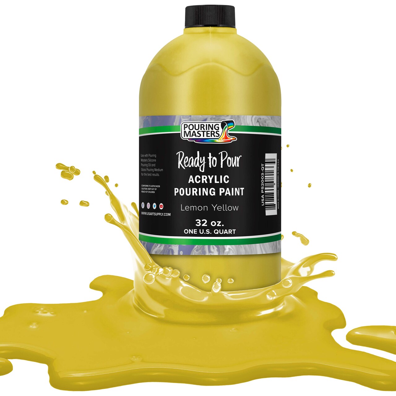 Pouring Masters Lemon Yellow Ready to Pour Acrylic Pouring Paint - Premium 32-Ounce Pre-Mixed Fluid Acrylic Paint - Fluid Art Supplies for Canvas, Wood, Paper, Tile & Rocks